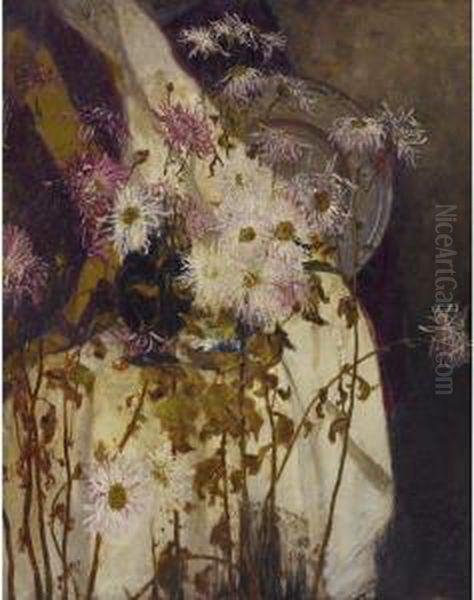 Still Life With Chrysanthemums Oil Painting by Louis Comfort Tiffany