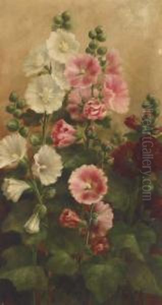 Hollyhock Oil Painting by Mary Adeline Tiffany