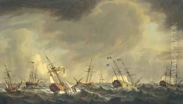 The flotilla carrying Princess Charlotte to England for her marriage to King George III, 1761 Oil Painting by Thomas Allen