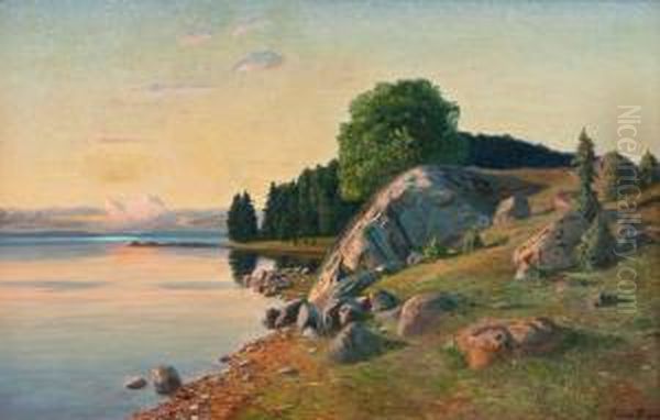 Cliffs By The Shore Oil Painting by Frans Johan Tiger