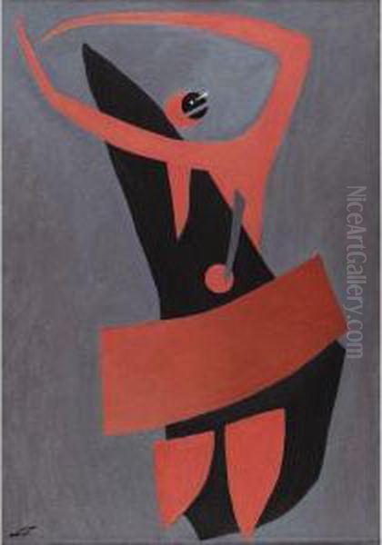 Dancer On Grey Ground Oil Painting by Lajos Tihanyi