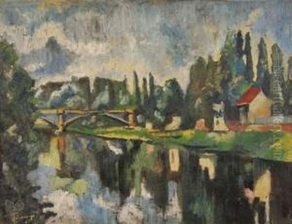 Le Pont Sur La Marne A Creteil Oil Painting by Lajos Tihanyi