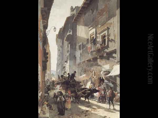 Rue du Marche Oil Painting by Franz Theodor Aerni