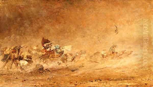 Desert sandstorm Oil Painting by Franz Theodor Aerni