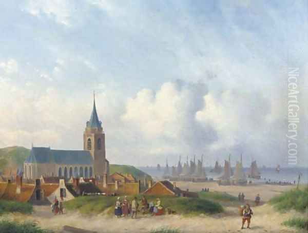 A view of Scheveningen with the beach Oil Painting by Carl Eduard Ahrendts