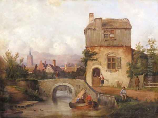 Leisure activities of villagers Oil Painting by Carl Eduard Ahrendts