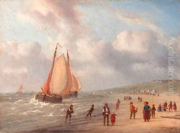 The arrival of the fishing fleet Oil Painting by Carl Eduard Ahrendts