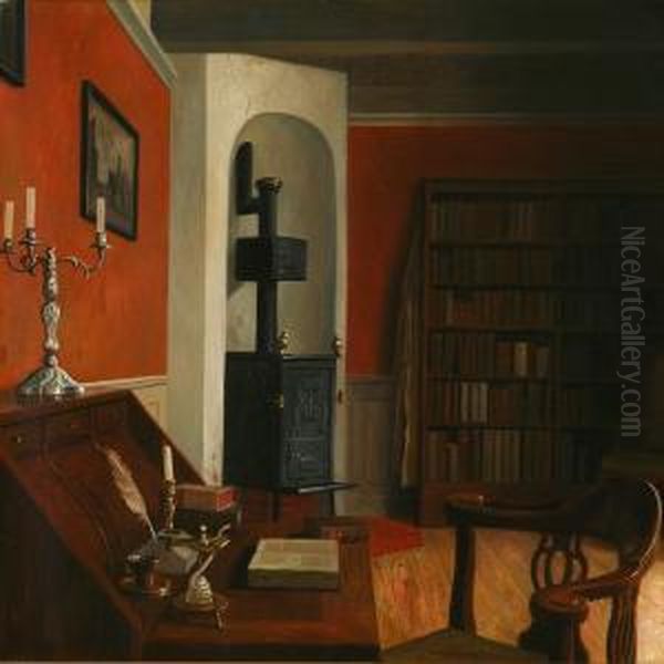 The Author Ludvig Holberg's Library At Terslosegard Oil Painting by Christian Tilemann-Petersen