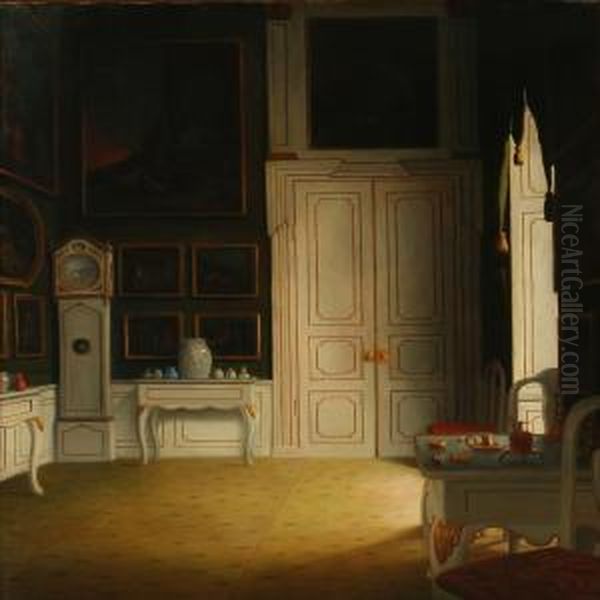 Interior From Ledreborg Oil Painting by Christian Tilemann-Petersen