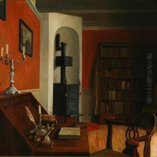 Theauthor Ludvig Holberg's Library At Terslosegard Oil Painting by Christian Tilemann-Petersen