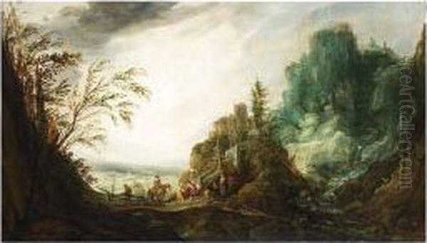 A Rocky Landscape With A Oil Painting by Johannes Tilens