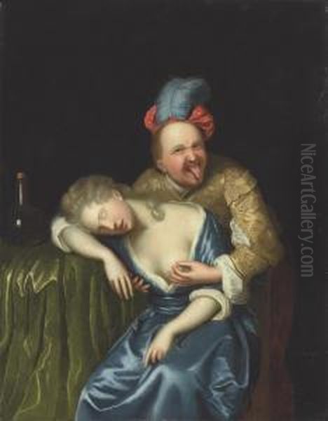 A Libertine And A Sleeping Lady Oil Painting by Johannes, Jan Tilius