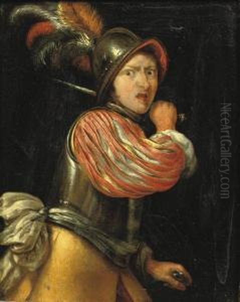 A Soldier With A Sword Ready To Strike Oil Painting by Johannes, Jan Tilius