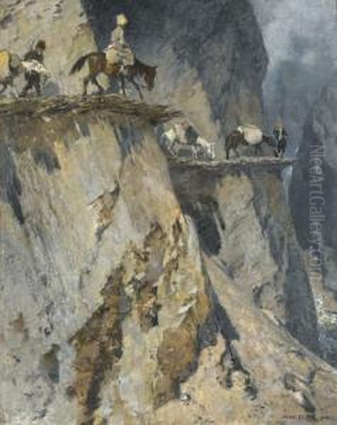 Schwindliger Reitweg In Dagestan Oil Painting by Max Tilke