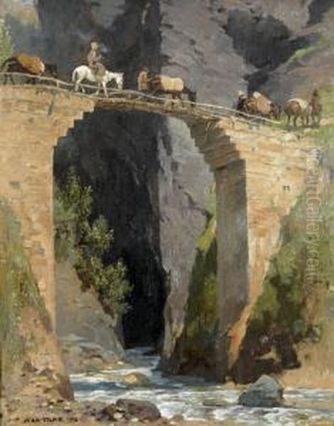 Gebrechliche Brucke In Dagestan Oil Painting by Max Tilke