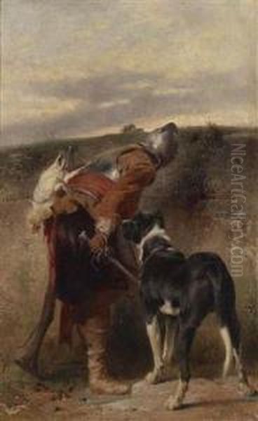 The Sentry - Landsknecht With Great Dane Oil Painting by Johann The Younger Till