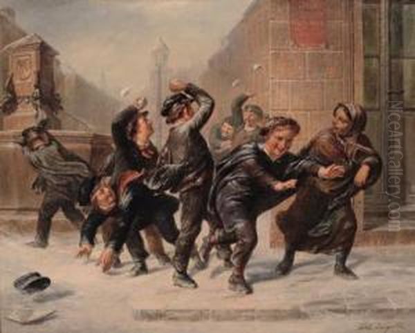 Schneeballschlacht Oil Painting by Leopold Till