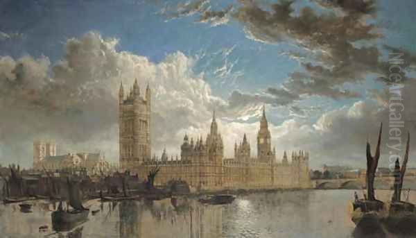 View of Westminster from the River Thames Oil Painting by John Macvicar Anderson