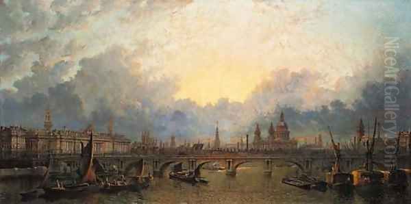 View of Waterloo Bridge Oil Painting by John Macvicar Anderson