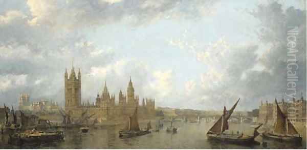 View of Westminster from the Thames Oil Painting by John Macvicar Anderson