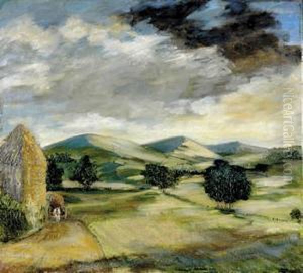 Landscape With Haywagon Oil Painting by W. Tilley