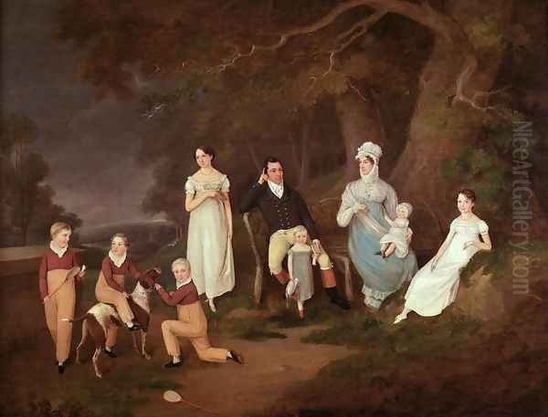 Group portrait of a Squire, his Wife and Children on the Edge of the New Forest, 1817 Oil Painting by W. Allison