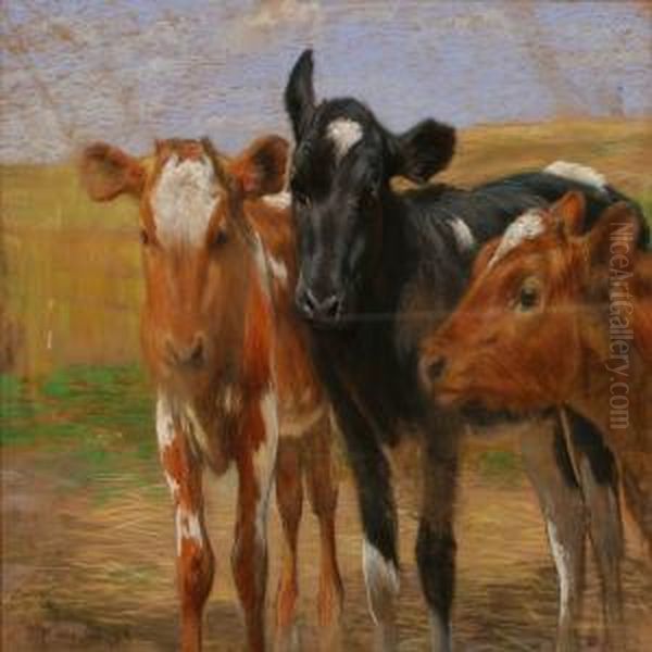 Three Cows On A Field Oil Painting by Vilhelm Eyvind Tilly