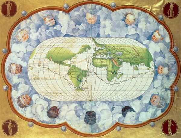 Map tracing Magellan's world voyage, once owned by Charles V, 1545 Oil Painting by Battista Agnese