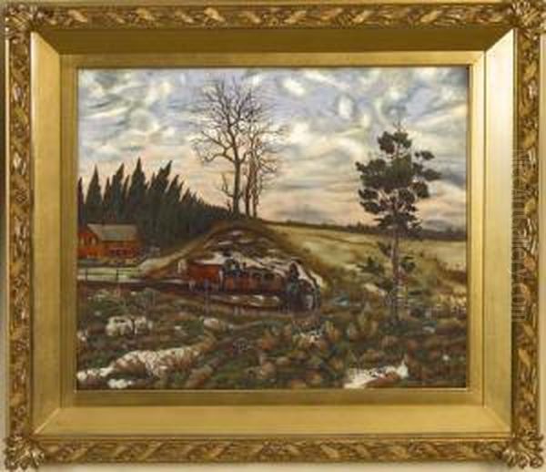 Landscape With Farm And Figure Oil Painting by John Rollin Tilton