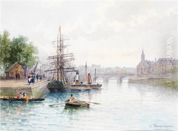 Paysage Fluvial Anime Oil Painting by Louis Timmermans