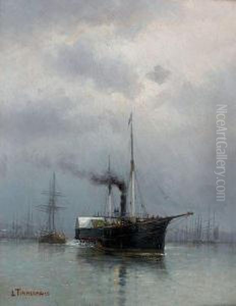 Vapeur Sortant Du Port Oil Painting by Louis Timmermans