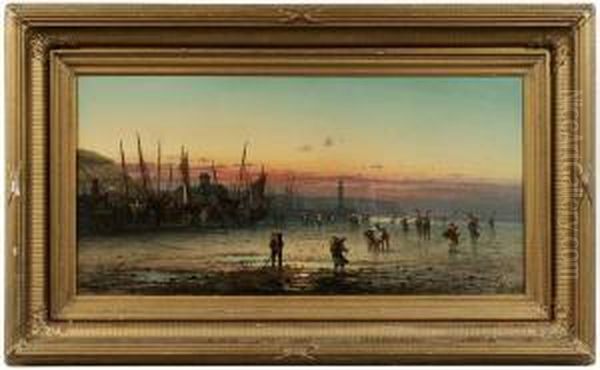 Clam Diggers At Low Tide Oil Painting by Louis Timmermans