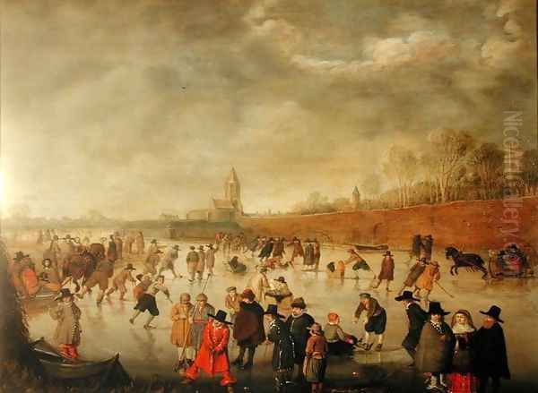 Skating Scene at Kampen Oil Painting by Barent Avercamp