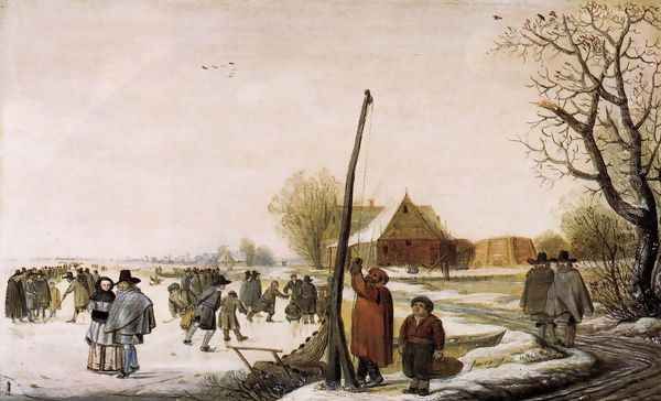 Landscape with Frozen River c. 1655 Oil Painting by Barent Avercamp