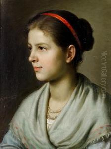 Portrait Of A Young Girl In A Shawl Oil Painting by Vasili Timofeevich Timofeev