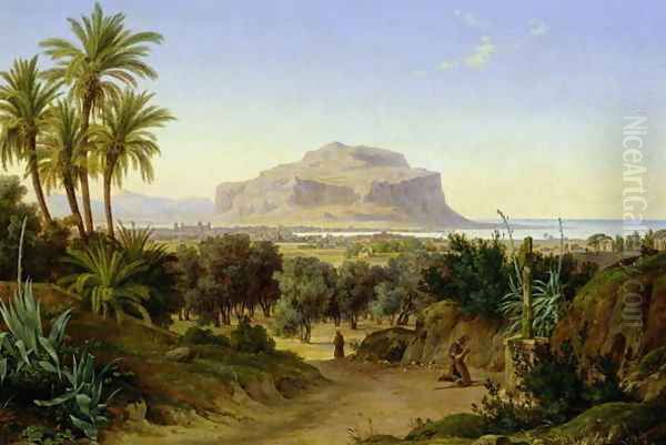 View of Palermo with Mount Pellegrino Oil Painting by August Wilhelm Julius Ahlborn