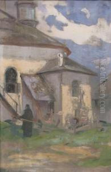 In The Monastry Yard Oil Painting by Nicolae Tincu