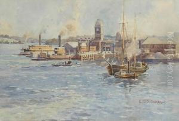 North Sydney Wharf Oil Painting by Charles Ephraim S. Tindall