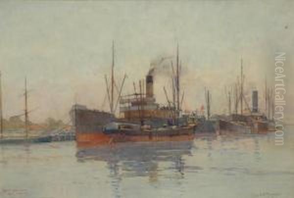 Coal Wharfes River Oil Painting by Charles Ephraim S. Tindall