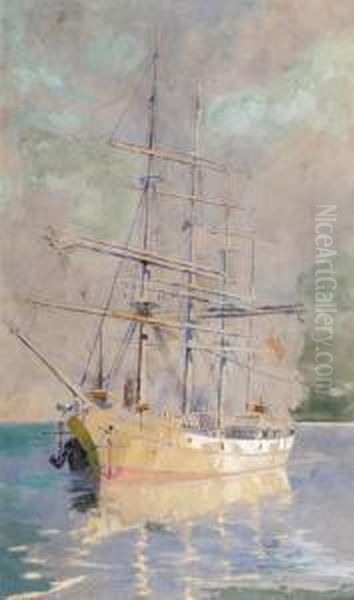 Ship At Port Oil Painting by Charles Ephraim S. Tindall