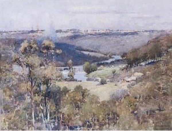 De Burgh Bridge, Lane Cove River Oil Painting by Charles Ephraim S. Tindall