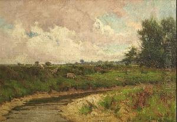 A Pastoral Landscape With A Tranquil Stream Oil Painting by William Edwin Tindall