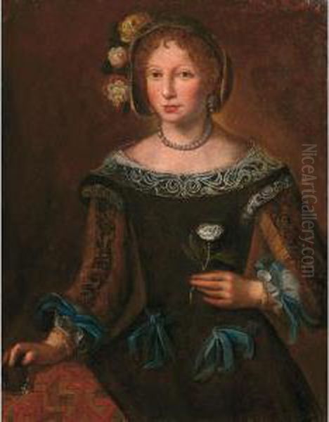 Ritratto Di Dama Con Rosa Oil Painting by Tiberio Tinelli