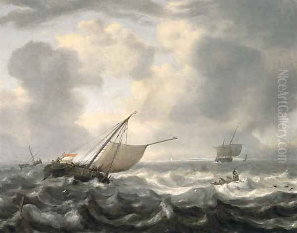 Ships on a Choppy Sea Oil Painting by Hendrik van Anthonissen