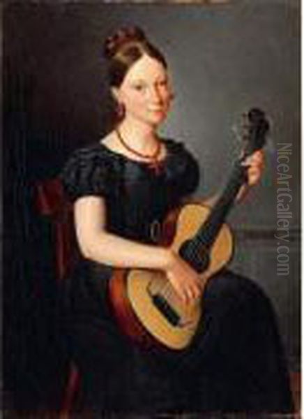 Jeune Femme A La Guitare Oil Painting by Tinot