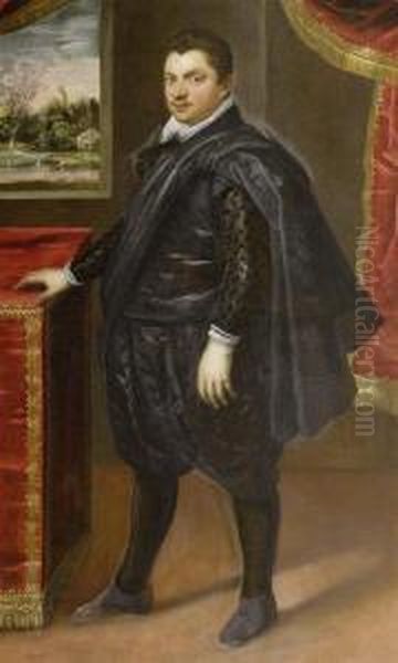 Interior With Full Length Portrait Of A Nobleman Oil Painting by Domenico Tintoretto