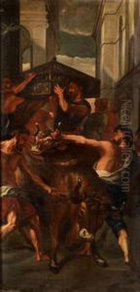 Stiere Und Tauben Werden Fur Dieopferung Herbeigebracht Oil Painting by Domenico Tintoretto