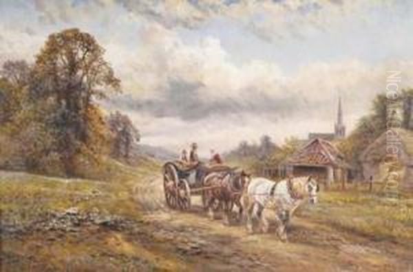 A Cart And Horses On A Country Lane Oil Painting by William Vivian Tippet