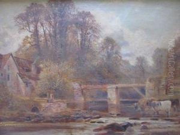 Cattle Watering At The Ha'penny Bridge On The Frome Atstapleton Oil Painting by William Vivian Tippet