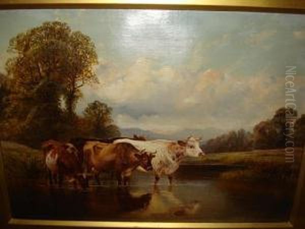 Cattle Watering Oil Painting by William Vivian Tippet